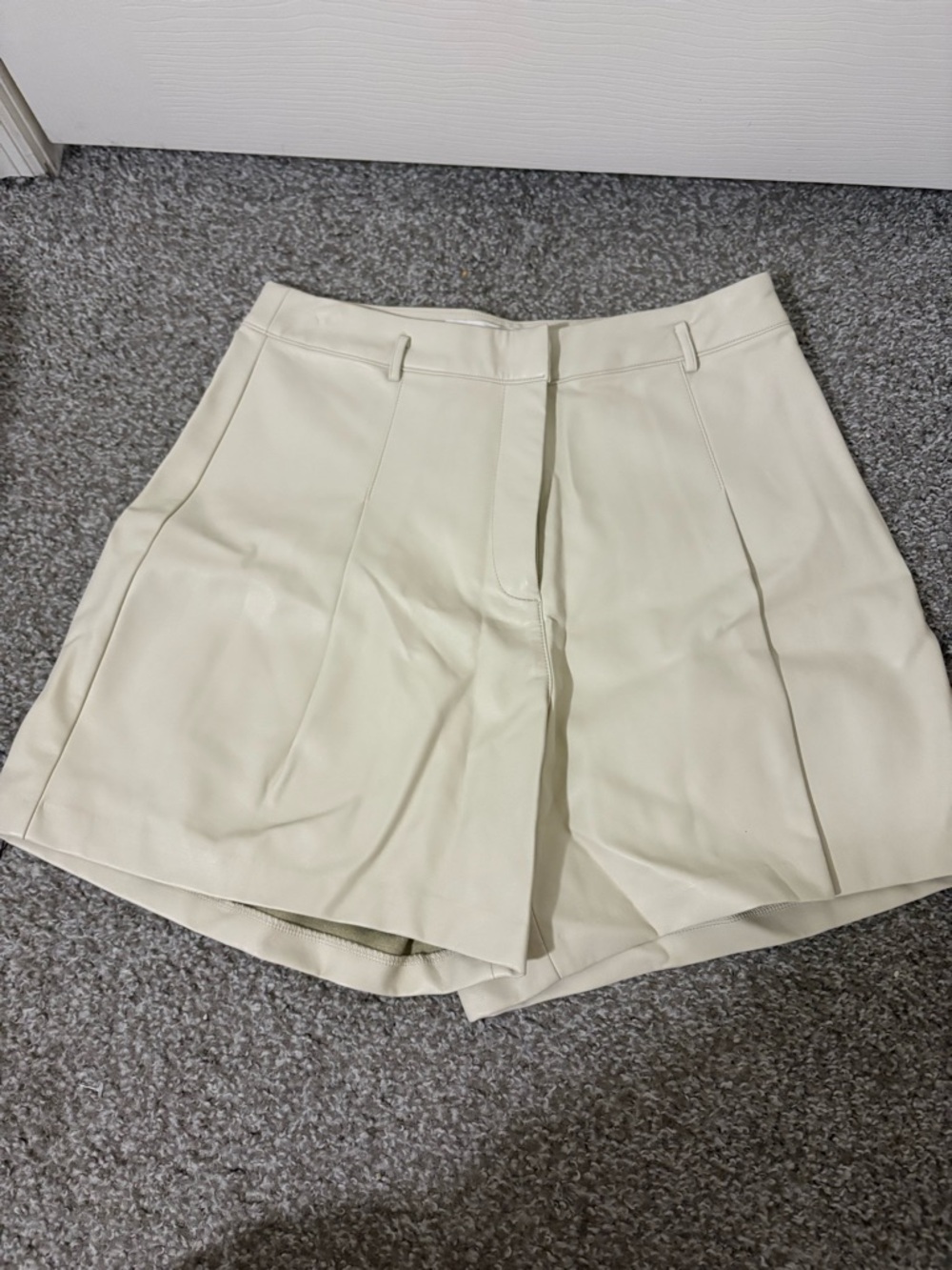 ASTR the Label Cream Faux Leather Pleated High Waist Shorts